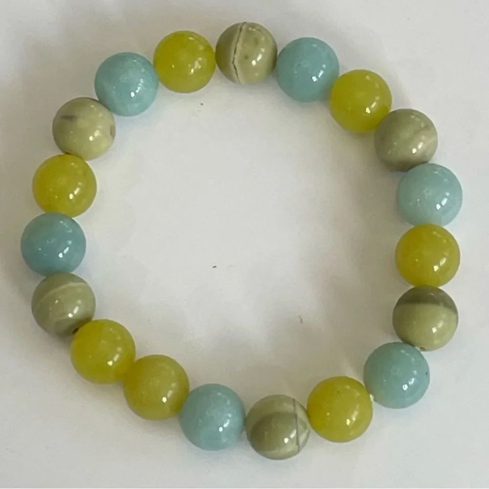 Beaded Polished Round Multi-Gemstone Stretch Bracelet Chakra Chic Bohemian Party